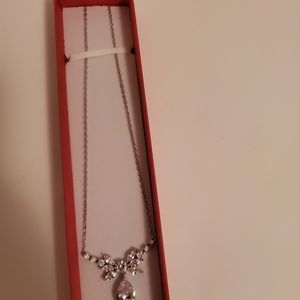 S925 Sterling Silver teardrop crystal   Pendant necklace